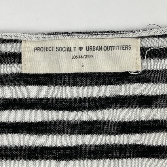 Project Social T Urban Outfitters Tshirt Womens Small White Black Striped Vneck - Picture 2 of 10